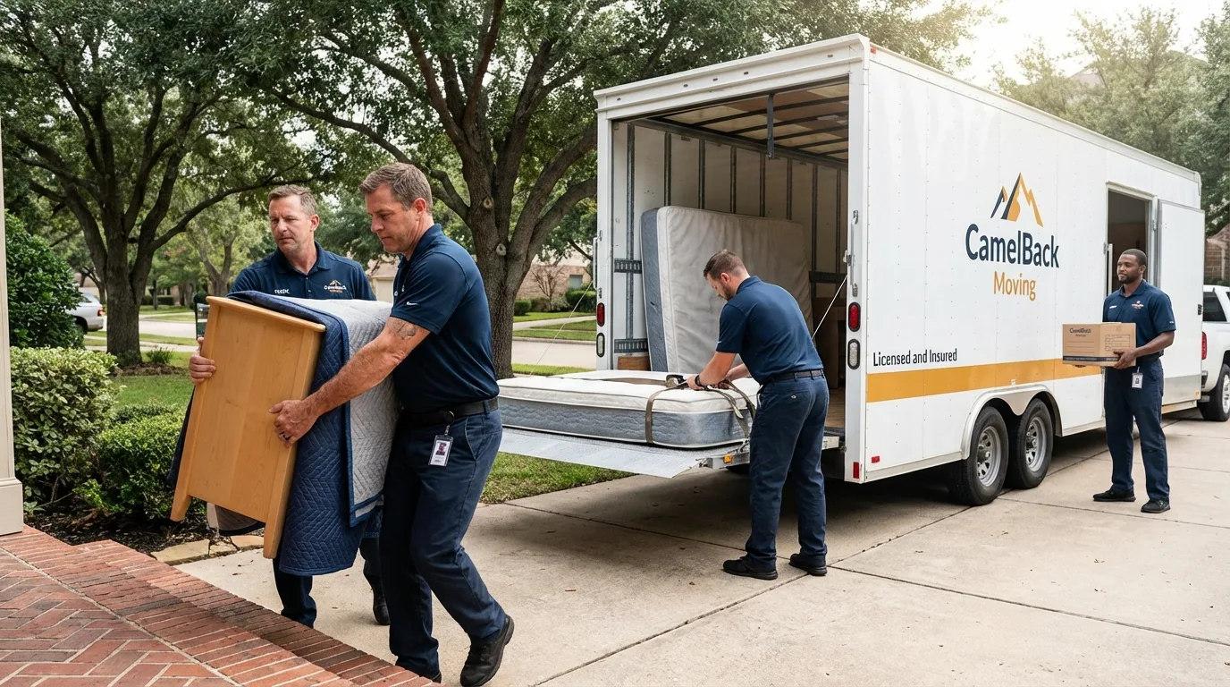 Crew loading residential truck for cross-state move from Grayling, MI