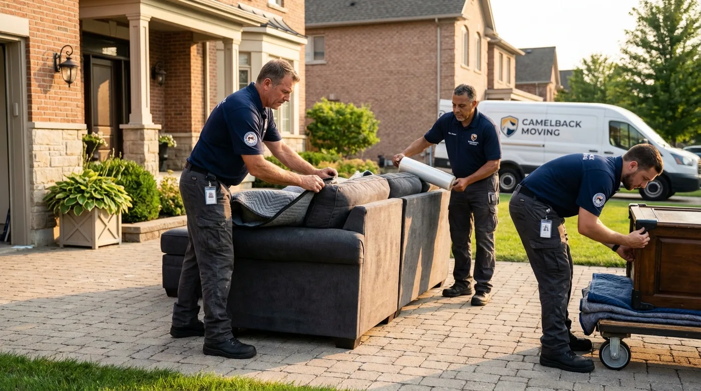 Large estate moving crew wrapping furniture in Grayling, MI